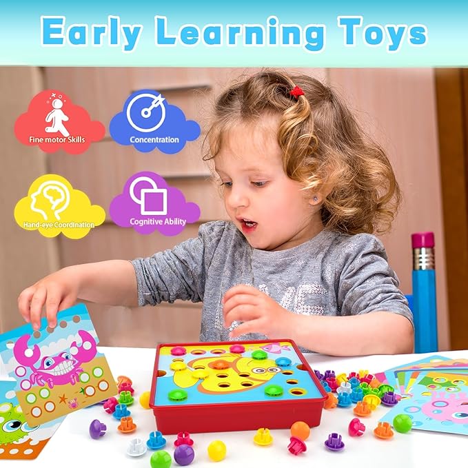 Button Art Toys for Toddlers, Crafts for Toddler Toys Age 3-5, Early Learning Educational Toys, Color Matching Puzzle, Fine Motor Skills Game, Preschool Learning Toys for Boys & Girls 3+