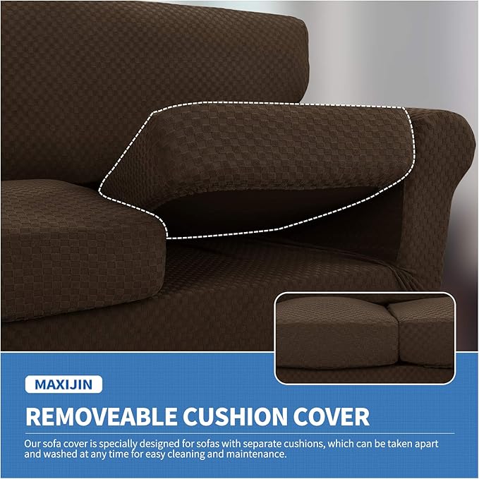 MAXIJIN 4 Piece Jacquard Extra Large Couch Covers for 3 Cushion Couch Super Stretch Non Slip Couch Cover for Dogs Pet Friendly Sofa Slipcover Furniture Protector (Oversized Sofa, Dark Coffee)