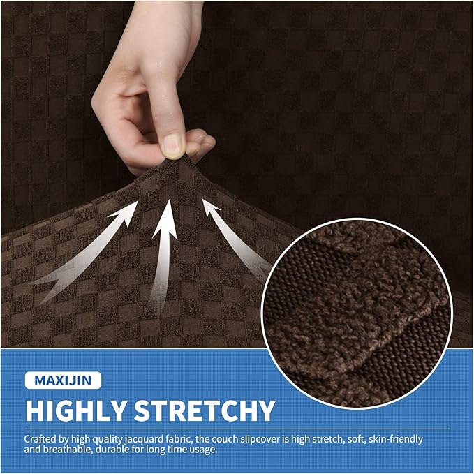 MAXIJIN 4 Piece Jacquard Extra Large Couch Covers for 3 Cushion Couch Super Stretch Non Slip Couch Cover for Dogs Pet Friendly Sofa Slipcover Furniture Protector (Oversized Sofa, Dark Coffee)