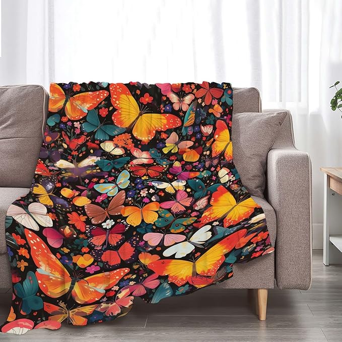 Butterfly Throw Blanket Colorful Butterfly Gifts for Kids Girls Adults Women Soft Cozy Warm Plush Fluffy Fuzzy Fleece Blanket Birthday Festival Home Decor 40''X50''