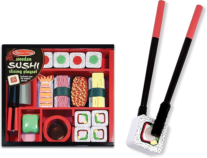 Melissa & Doug Sushi Slicing Wooden Play Food Set Pretend Play Kitchen Toys, Pretend Wooden Sushi FoodFor Kids Ages 3+