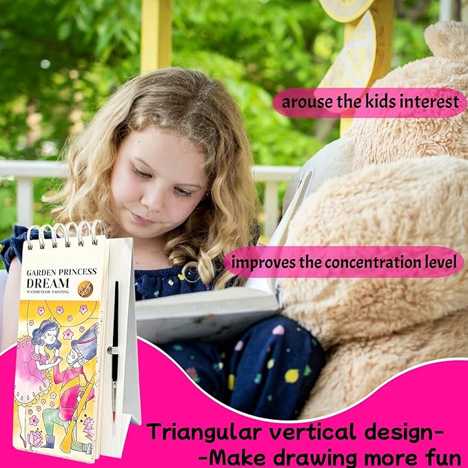 Riomhorry Water Coloring Books for Toddlers, Water Painting Easel Books with Brush for Kids Ages 2-4, 4-8, Watercolor Book to Toddler Painting Activities, Garden Princess