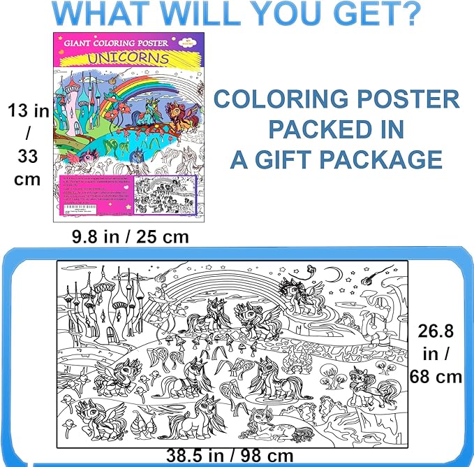 ALEX Art, Large Coloring Poster - Arts and Crafts Unicorn - Jumbo Table Coloring Sheet - Giant Coloring Posters for Kids - Creative Fun Birthday Gifts for Girls - Extra Huge Big Page Wall Size