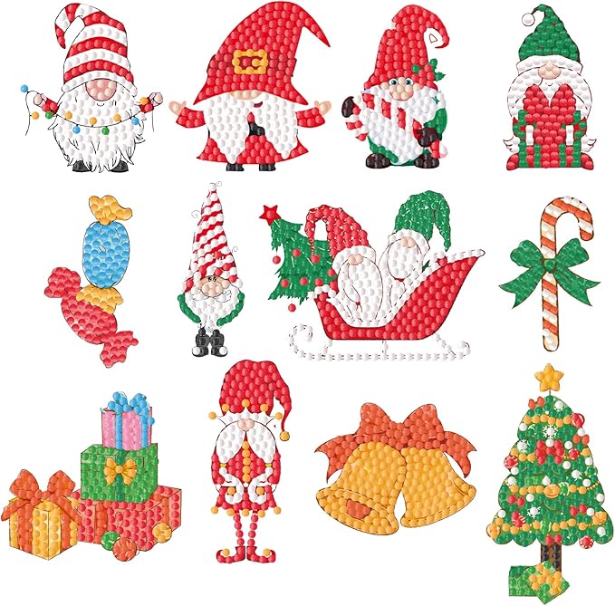 MEIEST 40 PCS Christmas Diamond Art Painting Stickers Kits,Diamond Art Mosaic Stickers by Numbers Crafts Set for Kids,Creative Handmade Art Craft Gift