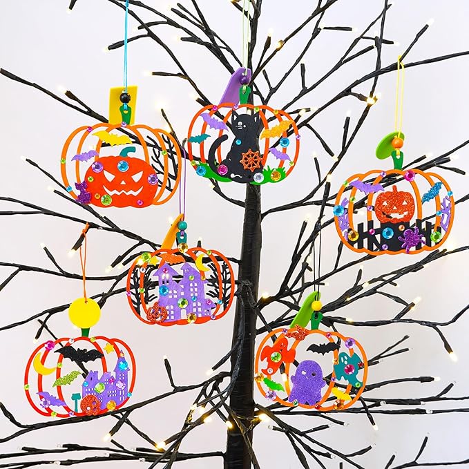 Winlyn 24 Sets Halloween Pumpkin Craft Kits DIY Wooden Pumpkin Ornaments Craft Kits Unfinished Paintable Wood Pumpkin Halloween Crafts for Kids Classroom Activities Art Project Halloween Decorations