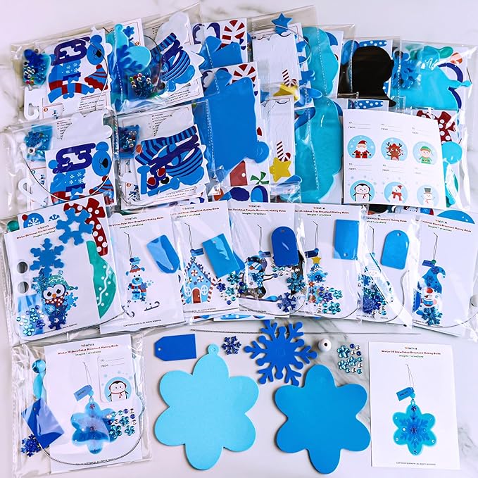 Winlyn 24 Sets Winter Craft Kits Christmas Crafts DIY Winter Holiday Ornaments Decorations Craft Kits Festive Foam Stickers Winter Arts and Crafts for Kids Home Classroom Art Activities Party Favors
