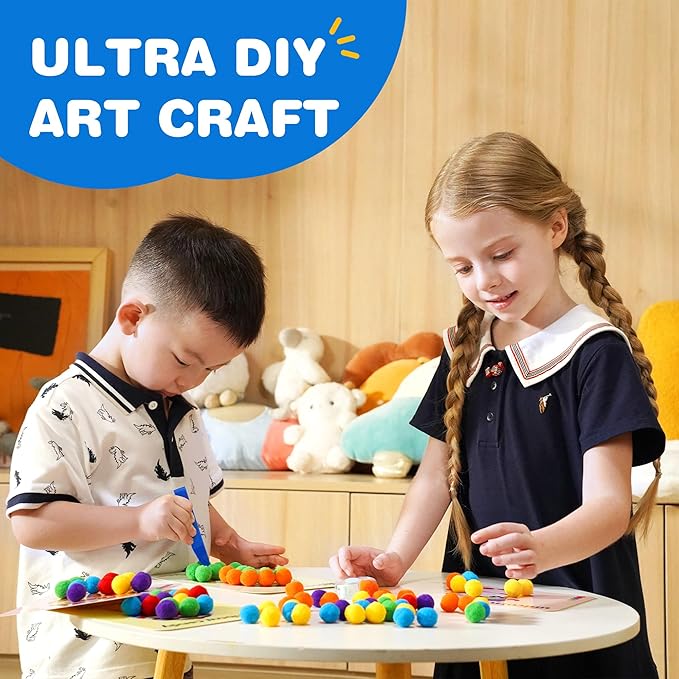YPLUS Pompoms Art Crafts Kits, Toddler DIY Sensory Activities for Kids Ages 1-3 2-4 3-5, Finger Motor Art Supplies - Theme Food Stocking Stuffers for Kids Toddler