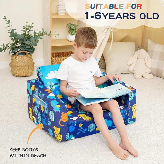 MallBest Kids Sofas Children's Sofa Bed Baby's Upholstered Couch Sleepover Chair Flipout Open Recliner(Blue)