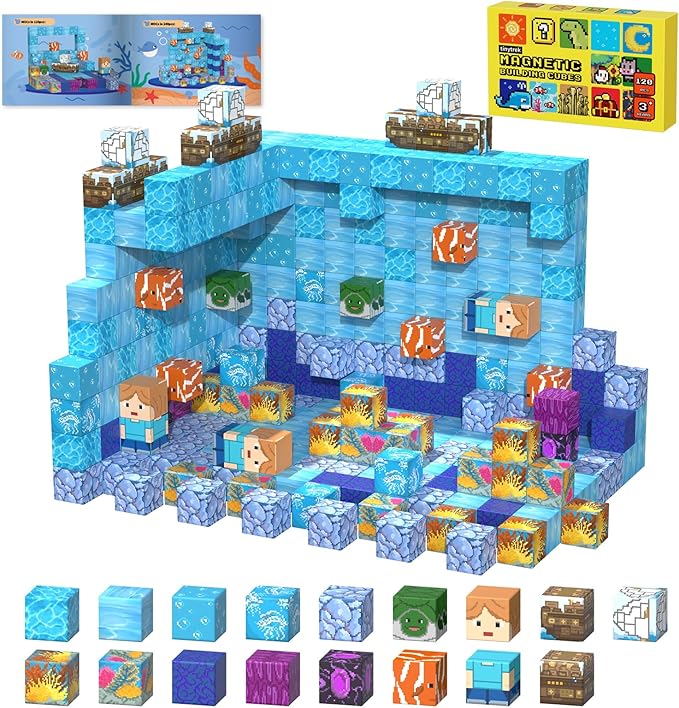 Magnetic Blocks-120PCS Ocean Quest Set,Magnetic Building Blocks Kids Toys for Ages 3 4 5 6 7 8 Birthday Gifts,STEM Montessori Sensory Toys for 3+ Years Old Boys & Girls