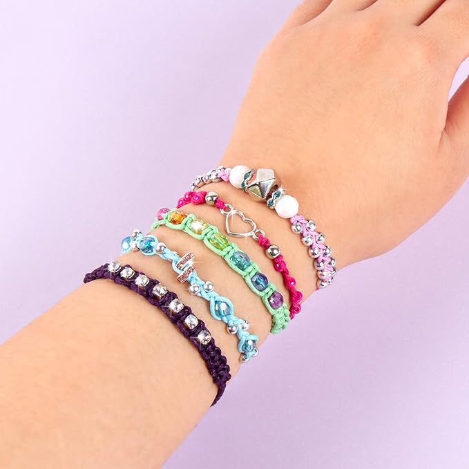Make It Real: Rainbow Bling Bracelets Kit - Create 5 Unique Cord Charm Bracelets, 82 Pieces, Includes Play Tray, All-In-One, DIY Kit, Tweens & Girls, Arts & Crafts, Kids Ages 8+