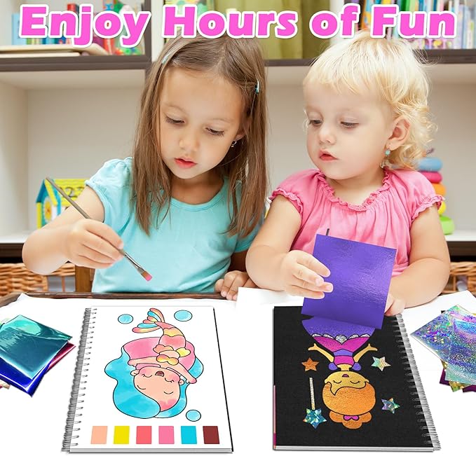 SOOVSY Art & Craft Activity Toys Kit, Foil Animals Crafts Children Fun DIY Creative Toy of The Year, No Mess Art Kits for Kids, Gift for Boys Girls Ages… (Princesses&Coloring)