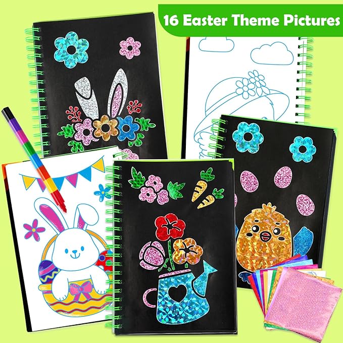 Foil Art Craft Activity for Kids: Fun DIY Toy Sticker Kit, No Mess Creative Travel Supply Set, Idea Birthday Easter Basket Stuffers Valentines Gift for Girl Boy Toddler 4 5 6 7 8 9 Year Old (Easter)