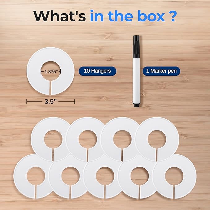 SereneLifeHome 10 Pieces White Plastic Round Hangers - Clothing Rack Size Dividers Closet Organizer/Dividers for Clothing Rack. All White with 1 Bonus Non-Washable Black Marker Pen - SLHASPLT34