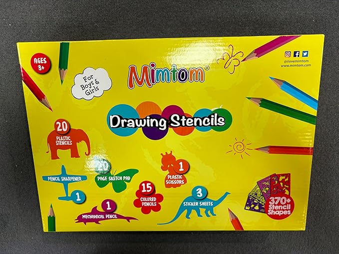 Drawing Stencil Kit for Kids, 60 PC Art Set with 370+ Shapes, Sketch Pad, and Colored Pencils for DIY Arts and Crafts for Boys and Girls, Draw with Letter, Animal and Car Stencils, Green