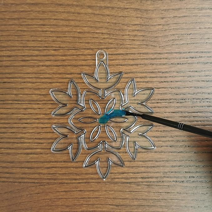 Winlyn 24 Sets Snowflake Suncatchers Ornaments Decorations DIY Window Paint Art Suncatchers Christmas Craft Kits Hanging Snowflake Sun Catchers for Kids Christmas Winter Home Classroom Party Activity