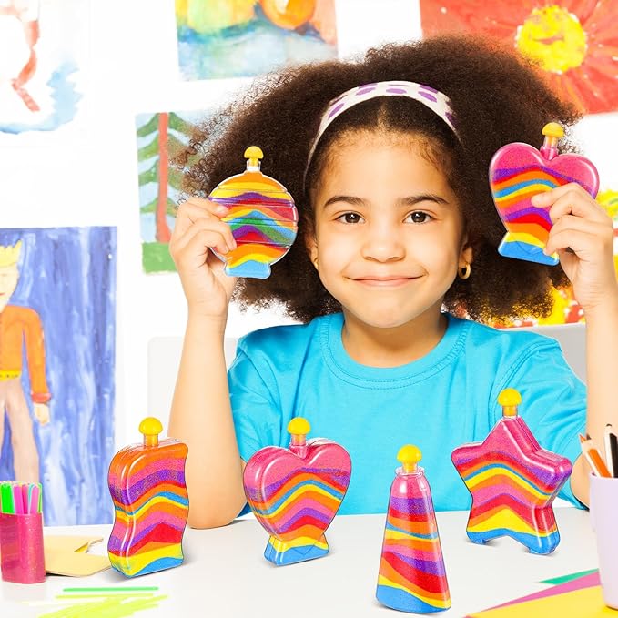 Liliful Sand Art Bottles for Kids, Sand Art Plastic Crafts Kit Bulk Arts Crafts Kit, Include Clear Sand Art Bottles with Funnel for Boys Girls DIY Sand Arts Crafts Party (80 Pcs)