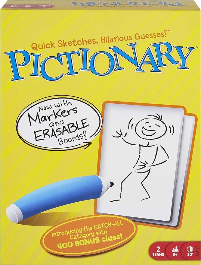 Mattel Games Pictionary Board & Drawing Game for Kids, Adults, Families & Parties, Unique Catch-All Category for 2 Teams (Amazon Exclusive)