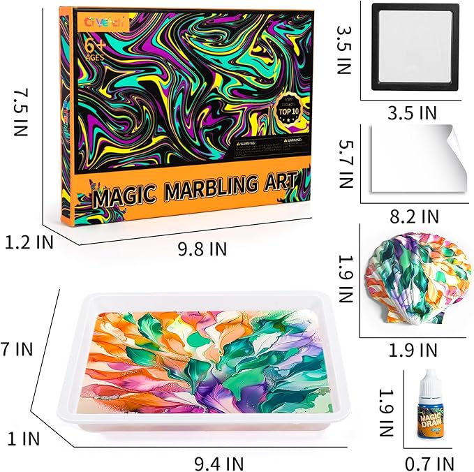 Water Marbling Paint for Kids, Arts and Crafts for Girls Boys, Marbling Paint Art Kit Art Supplies for Kids, Non-Toxic Creative Arts Crafts Kits Ideal Toys Gifts for Kids Toddlers Age 3-5 4-8 8-12