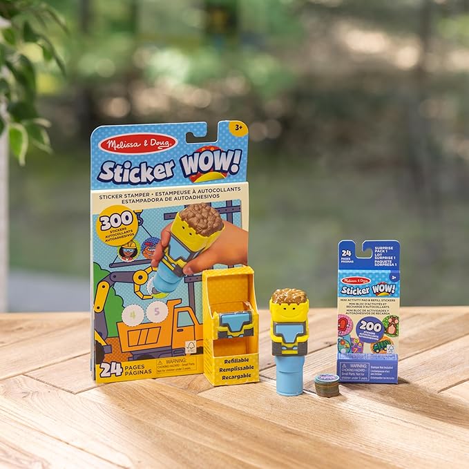 Melissa & Doug Sticker Wow!™ Bulldozer Bundle: 24-Page Activity Pad, Sticker Stamper, 500 Stickers, Arts and Crafts Fidget Toy Collectible Character