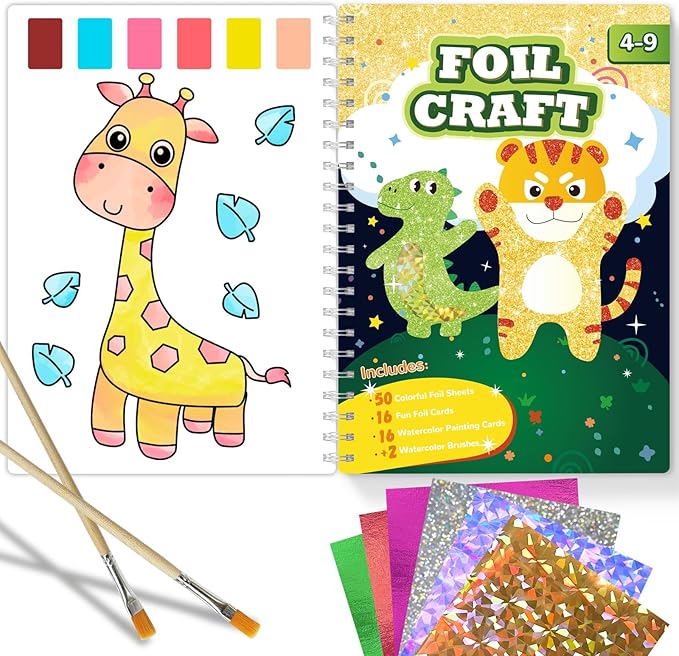 SOOVSY Art & Craft Activity Toys Kit, Foil Animals Crafts Children Fun DIY Creative Toy of The Year, No Mess Art Kits for Kids, Gift for Boys Girls Ages… (Dinosaur&Coloring)