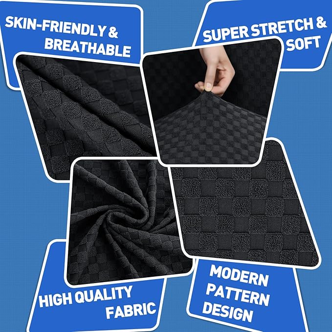 MAXIJIN 2 Piece Jacquard Chair Covers with Arms Super Stretch Non Slip Chair Slipcover for Living Room Dogs Pet Friendly Elastic Sofa Couch Protector Armchair Cover (Chair, Black)