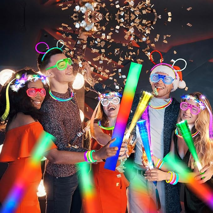 263 PCs Glow Party Supplies, 16 Foam Glow Sticks, 15 LED Glasses and 200 Glow Sticks & Bracelets, 10 light up headband feather,12 Glow sticks headband,6 Fiber Optic Hair Light,4 Glow Fiber Optic Wands