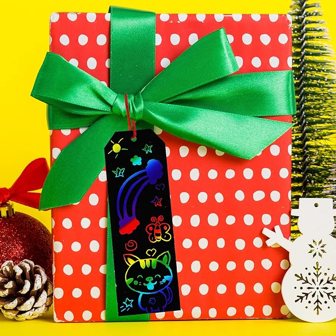 Winlyn 48 Sets 6 Styles Magic Color Scratch Bookmarks Making Craft Kits DIY Rainbow Scratch Paper Bookmarks with Scratching Tools Ribbons Art Sets for Kids Students Party Favors Classroom Activities