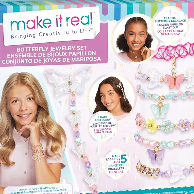 Make It Real: Butterfly Jewelry Set - Create 7 Pieces of Jewelry, 281 Pieces, Includes Play Tray, DIY All-in-One Kit, Tweens & Girls, Arts & Crafts, Kids Ages 8+