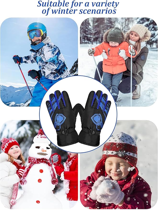 Yaomiao 4 Pairs Kids Winter Long Gloves Waterproof Children Long Cuff Snow Mittens Windproof Ski Gloves for Outdoor
