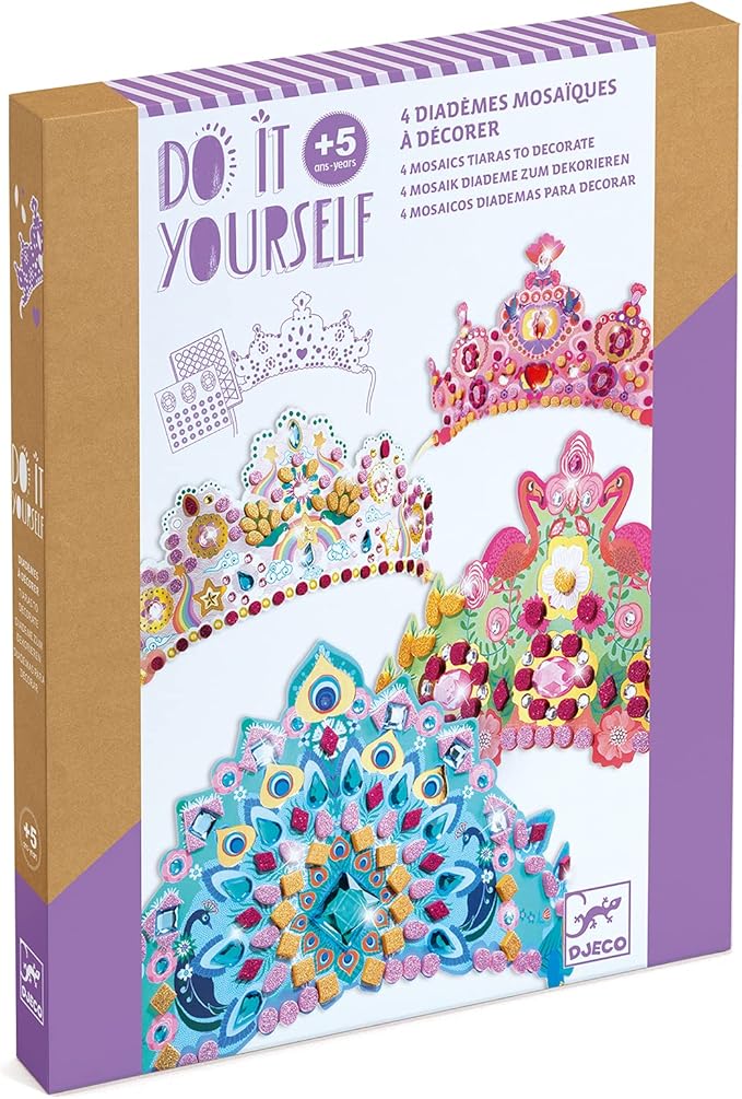 DJECO DIY Like A Princess Crown Craft Kit - Create Your Own Mosaic Tiara - Arts & Crafts for Kids - Fun & Creative for Family & Friends, Perfect for Gift for Children 5+ Years Girls & Boys