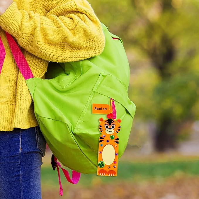 Winlyn 32 Sets Jungle Animal Crafts Kits DIY Jungle Safari Zoo Wild Animal Bookmarks Decorations Art Set Tiger Lion Zebra Foam Stickers for Kids Party Favors Classroom Activities Reading Rewards