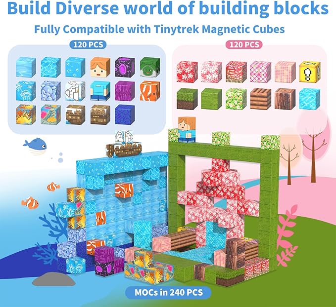 Magnetic Blocks-120PCS Ocean Quest Set,Magnetic Building Blocks Kids Toys for Ages 3 4 5 6 7 8 Birthday Gifts,STEM Montessori Sensory Toys for 3+ Years Old Boys & Girls