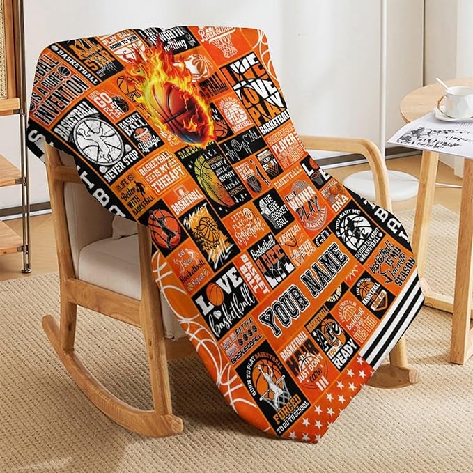 Custom Basketball Blanket - Soft Flannel Sports Basketball Blankets for Girls Boys Kids Pet Basketball Lovers - Warm Basketball Throw Blankets for All Season Sofa Lap, Chair - 40"x30"