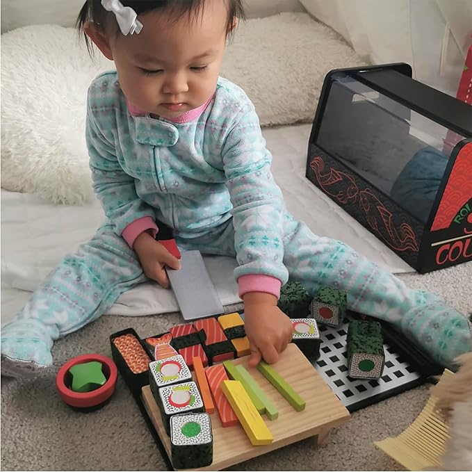 Melissa & Doug Sushi Slicing Wooden Play Food Set Pretend Play Kitchen Toys, Pretend Wooden Sushi FoodFor Kids Ages 3+