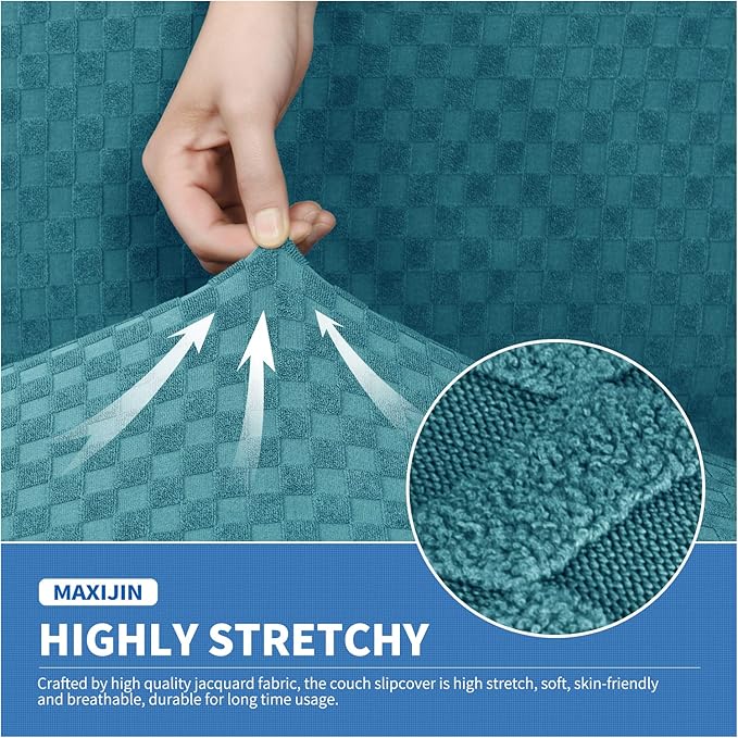 MAXIJIN 4 Piece Couch Covers for 3 Cushion Couch Super Stretch Non Slip Couch Cover for Dogs Pet Friendly Elastic Jacquard Furniture Protector Sofa Slipcovers (Sofa, Peacock Blue)