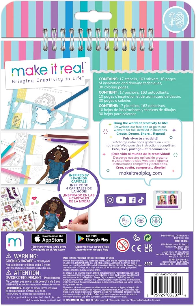 Make It Real – Fashion Design Sketchbook: City Style - Inspirational Fashion Design Coloring Book for Girls - Includes Sketchbook, Stencils, Stickers, and Fashion Design Guide