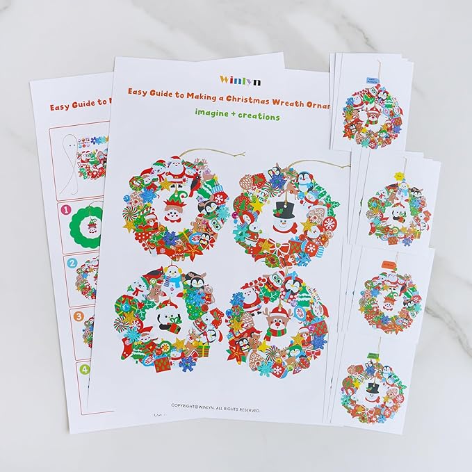 Winlyn 12 Sets Christmas Craft Kits Holiday Crafts DIY Christmas Wreath Ornaments Decorations Art Sets Xmas Snowmen Snowflake Festive Winter Foam Stickers Arts and Crafts for Kids Classroom Activities