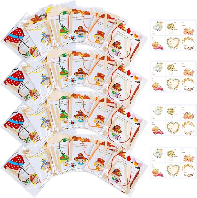 Winlyn 24 Sets Fall Craft Stick Scarecrow Head Making Kits DIY Popsicle Stick Scarecrow Heads Ornaments Art Sets for Kids Autumn Decorations Halloween Harvest Season Art Project Classroom Activities