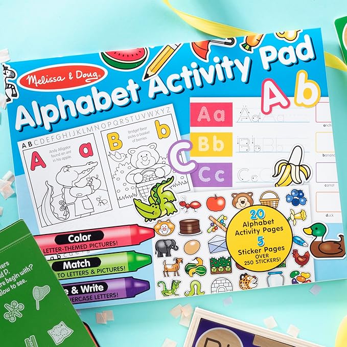 Melissa & Doug Alphabet Activity Sticker Pad for Coloring, Letters (250+ Stickers) - FSC Certified