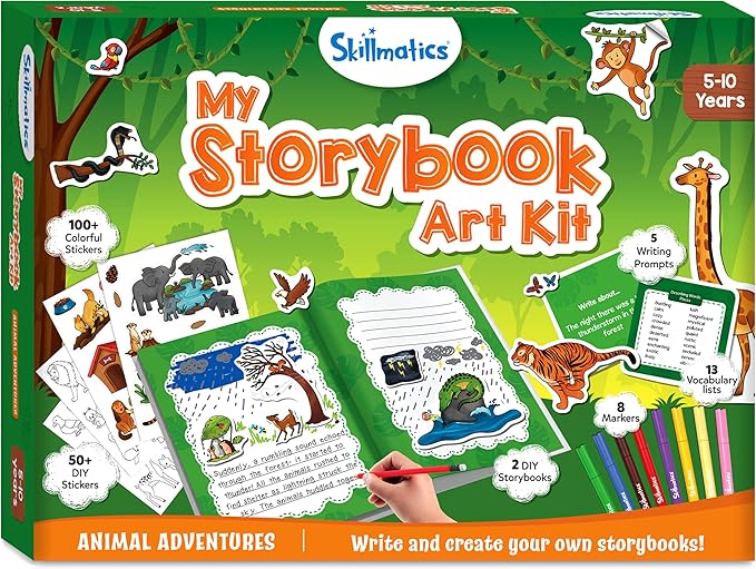 Skillmatics Storybook Art Kit - Animal Adventures Art Kit for Kids, Write & Create Storybooks, Creative Activity for Boys & Girls, DIY Kit, 150+ Stickers, Gifts for Ages 5, 6, 7, 8, 9, 10