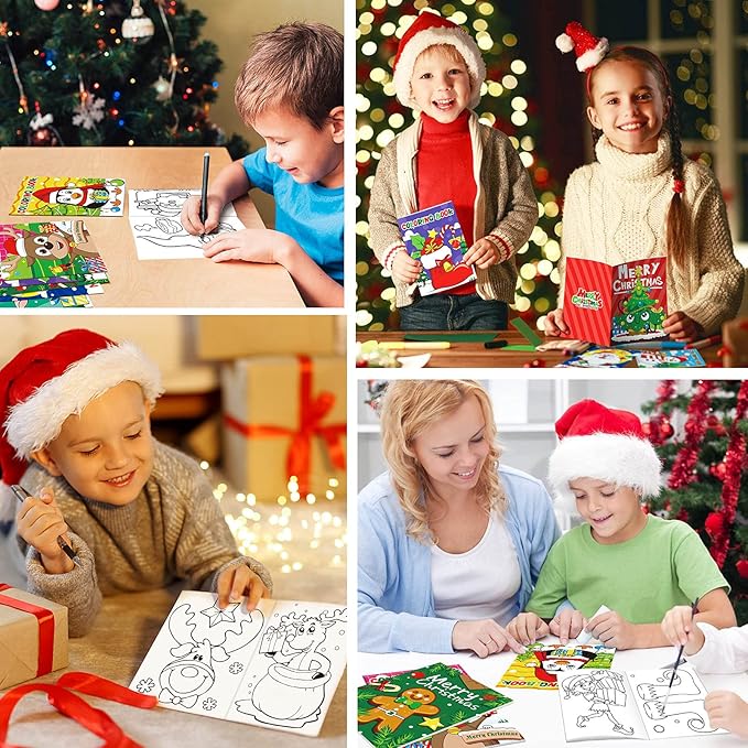 Omgouue 32Pcs Christmas Coloring Books for Kids - Xmas Coloring Book for Kids All Ages Indoor Activities at Home Party Favors Gift Supplies