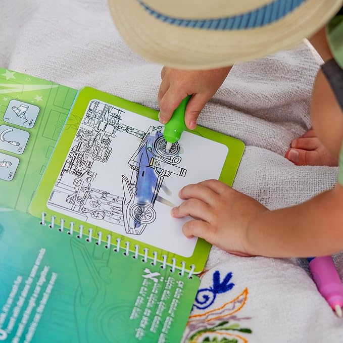 Ozar Hamayanot Magic Water Reveal Coloring Pad for Kids and Toddlers Ages 3+, Electric Cars, Mess-Free Coloring Fun with Reusable Pages, Drawing, Traveling Toys, Green