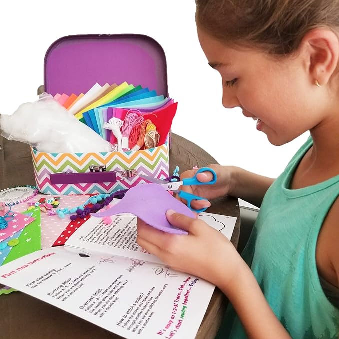 ARTIKA Owl Themed Kids Sewing Kit with Booklet, Stencil & Travel Case