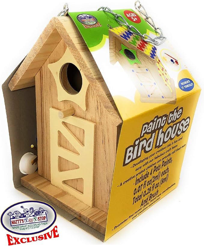 Matty's Toy Stop Paint Your Own Small Wooden Birdhouses (Includes Paints & Brushes) Gift Set Bundle - 3 Pack