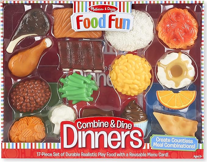 Melissa and Doug Combine and Dine Dinners: Food Fun Toy Play Set Bundle with 1 Theme Compatible M and D Scratch Art Mini-Pad (08267)