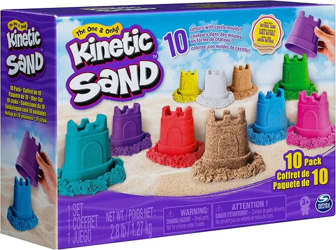 Kinetic Sand, Castle Containers 10-Color Pack of Play Sand for Party Favors, Goodie Bags, Sensory Toys for Kids Ages 3 and up