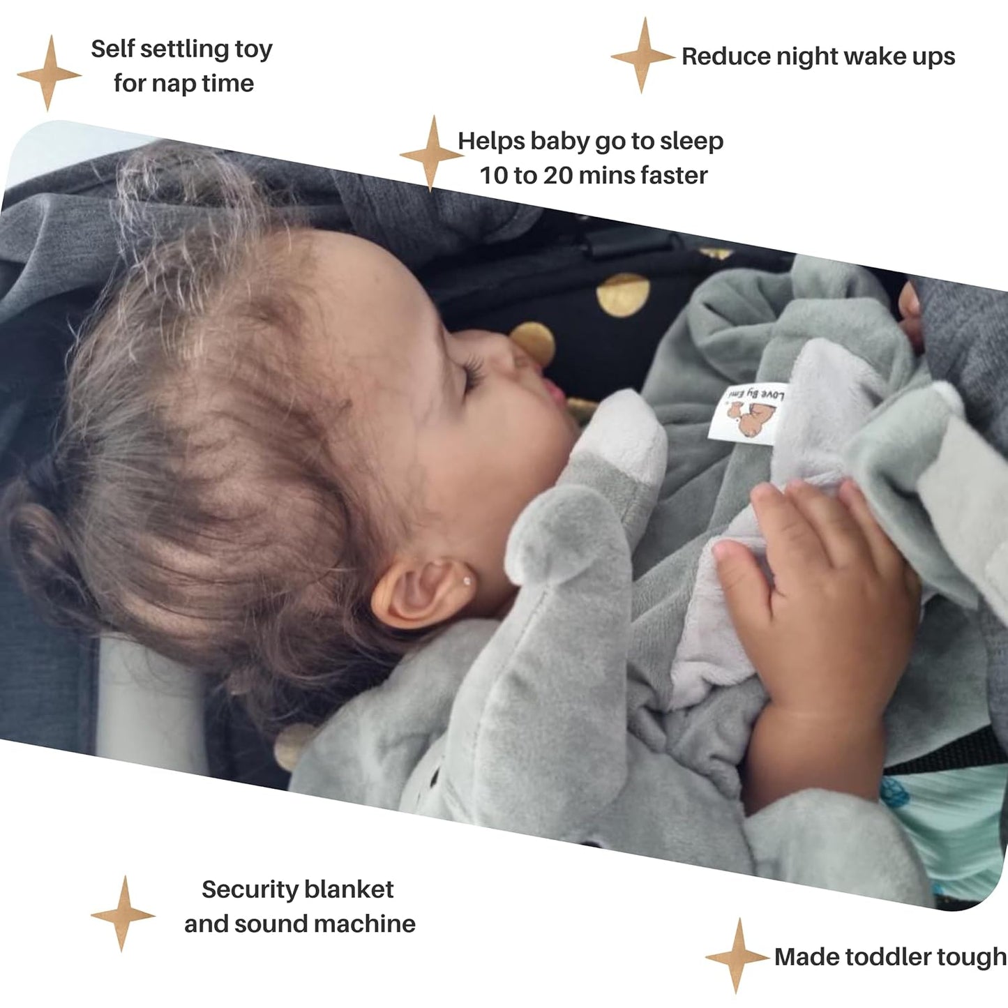 4-in-1 Sound Machine, Baby Lovey, Blanket - White Noise & Lullaby Plush Elephant Calms & Reduces Wakeups, Helps Toddler Sleep Longer - Proven Sleep Aid -Musical BPA-Free, Machine Washable Newborn Gift