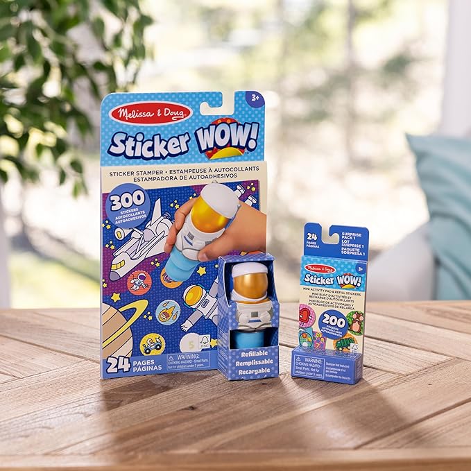Melissa & Doug Sticker Wow!™ Astronaut Bundle: 24-Page Activity Pad, Sticker Stamper, Mini Activity Pad, 500 Stickers, Arts and Crafts Fidget Toy Collectible Character