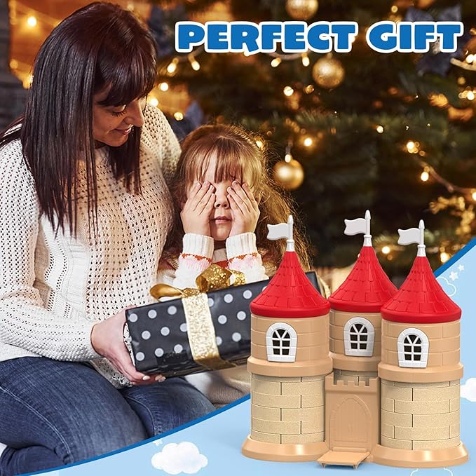 CICIPLAY Play Sand Construction Set, 1.7lbs Moldable Sand Sensory Toys with Brick Mold, Building Toys, Gifts for Boys Girls Age 3-8 (Castle)