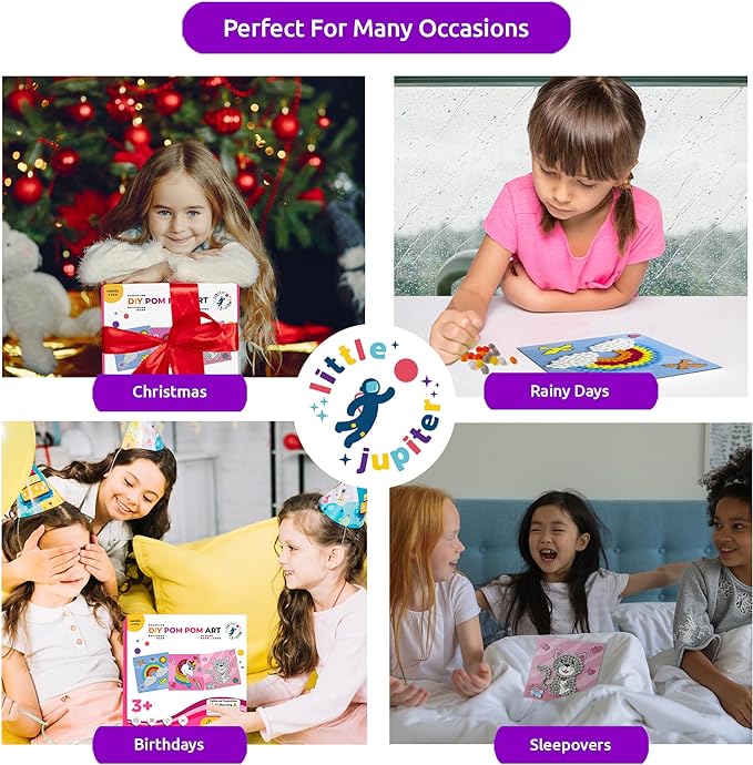 DIY Pom Pom Art - Makes 3 Art Pieces -Boy & Girl Crafts for Kids Age 3-5 - Toddler Crafts Ages 3-5 - Pom Pom Arts and Crafts - Art Projects for Kids 3-5 - (Set 1 -Lion, Shark, Dinosaur)